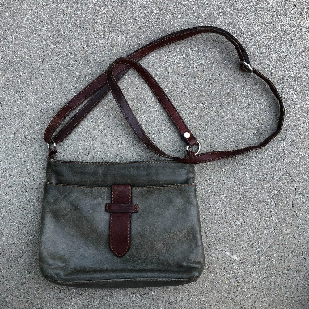 Vintage Genuine Leather Small Crossbody Purse Women's Gray Travel 8.5" x 6" x 2"